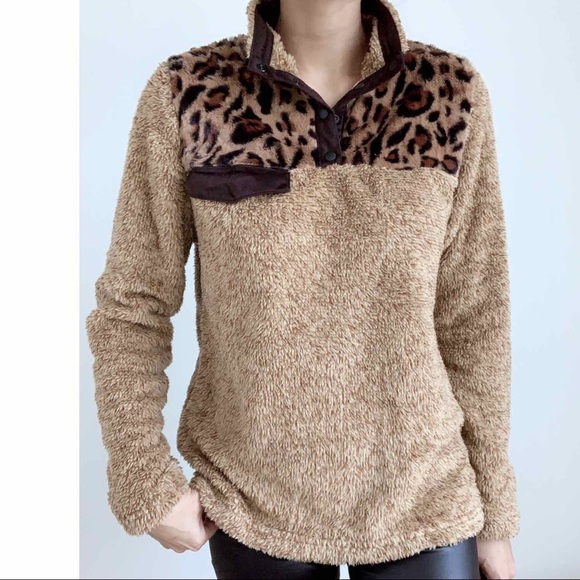 SHERPA SNAP BUTTON PULLOVER SWEATER - LEOPARD - Picture 7 of 13